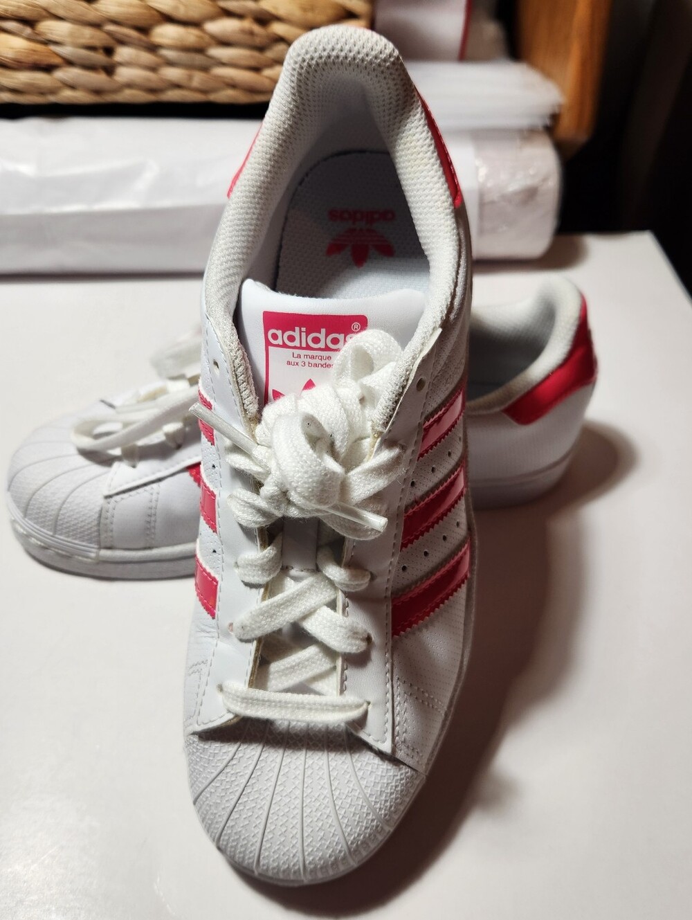 adidas Kids White & Pink Shell-Toe Sneakers
